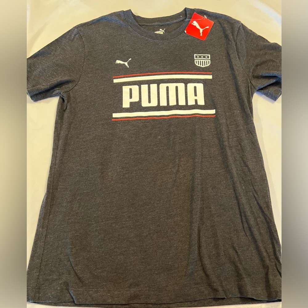 New Puma Crew Neck Short Sleeve T-Shirt Mens Blue Casual Tops Medium Nwt Unisex